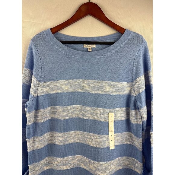 Croft & Barrow Womens Cotton Blue & White Striped Sweater Large - Picture 1 of 7